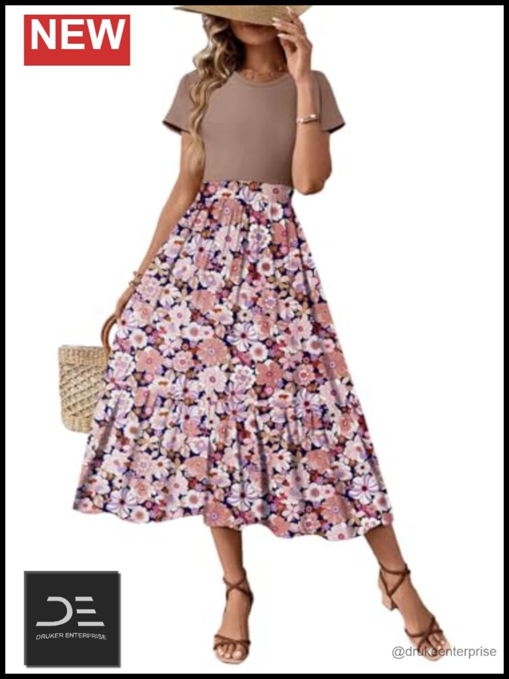 Women's Floral Maxi Dress Ruffle Short Sleeve Casual